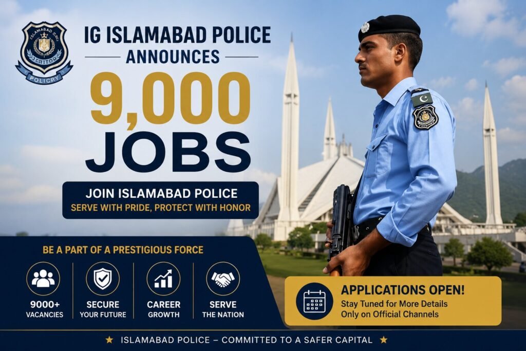 Islamabad Police recruitment drive announcement for 9,000 new positions including ASIs, SIs, and Inspectors