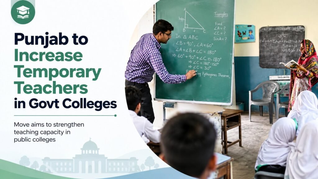 Punjab government college building with students and teachers