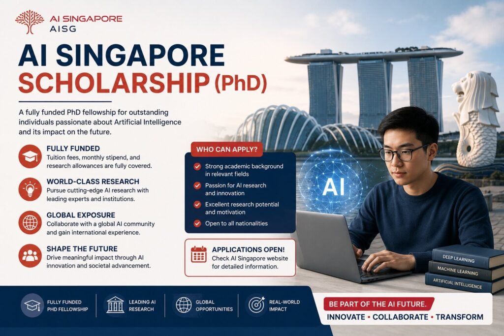 AI Singapore Scholarship PhD fellowship banner with university logos