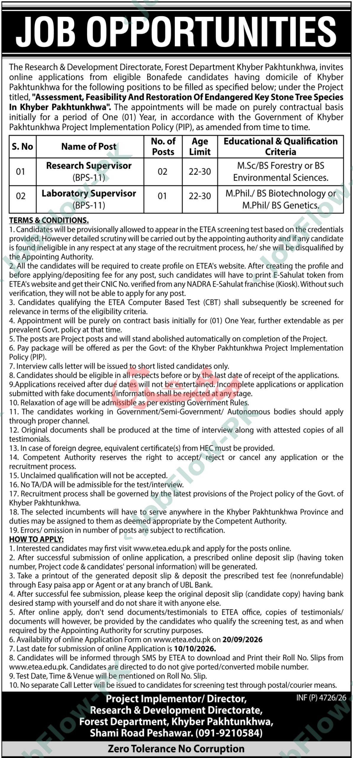 Research & Development Directorate, Forest Department Research & Development Directorate & Forest Department Jobs 2026 in Peshawar official advertisement