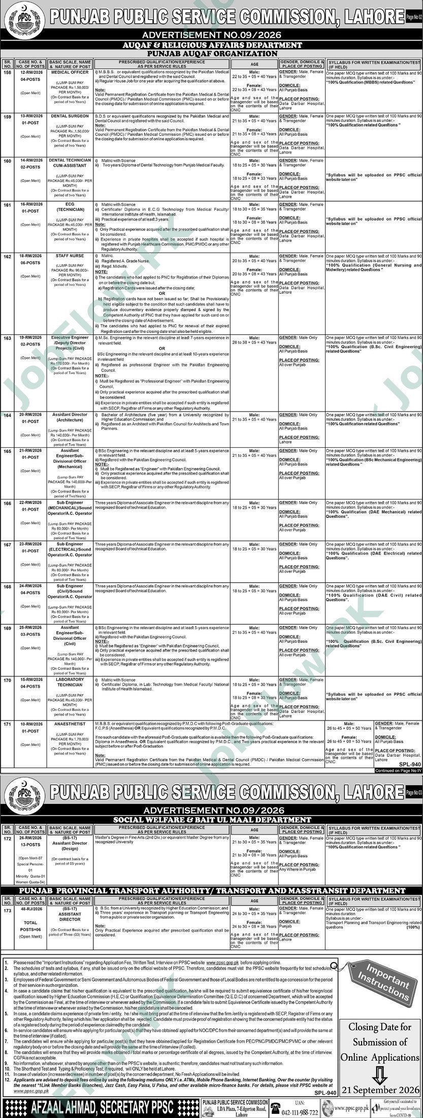 Advertisement No 9/2026 for jobs at PPSC – Punjab Public Service Commission PPSC official advertisement