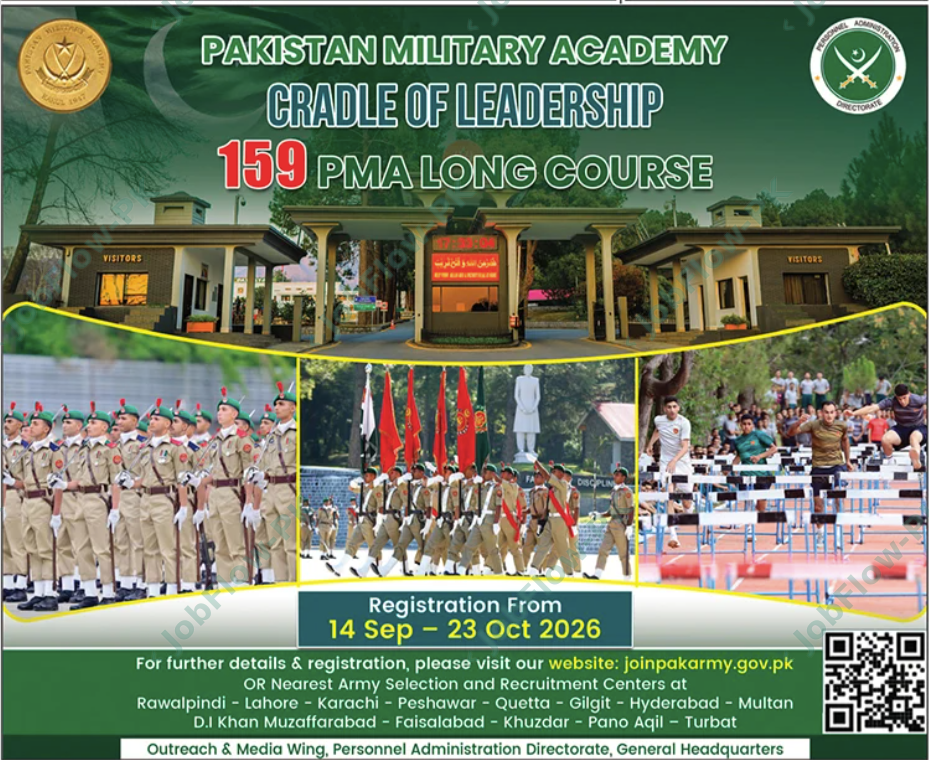159 PMA Long Course jobs at Pakistan Military Academy PMA official advertisement